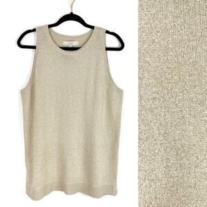 LOFT Women’s Sweater Vest Crew Neck Gold Metallic Academia Preppy Holiday XL